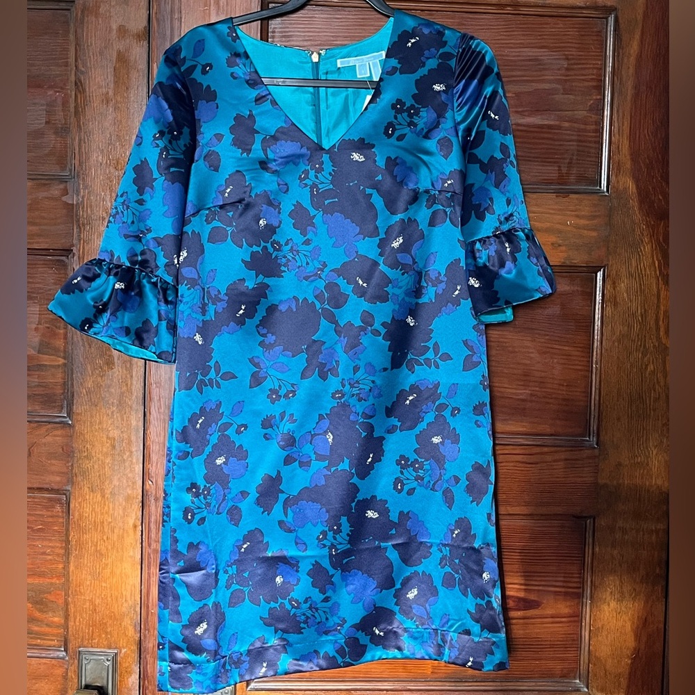 Draper James teal, navy & blue satin dress
